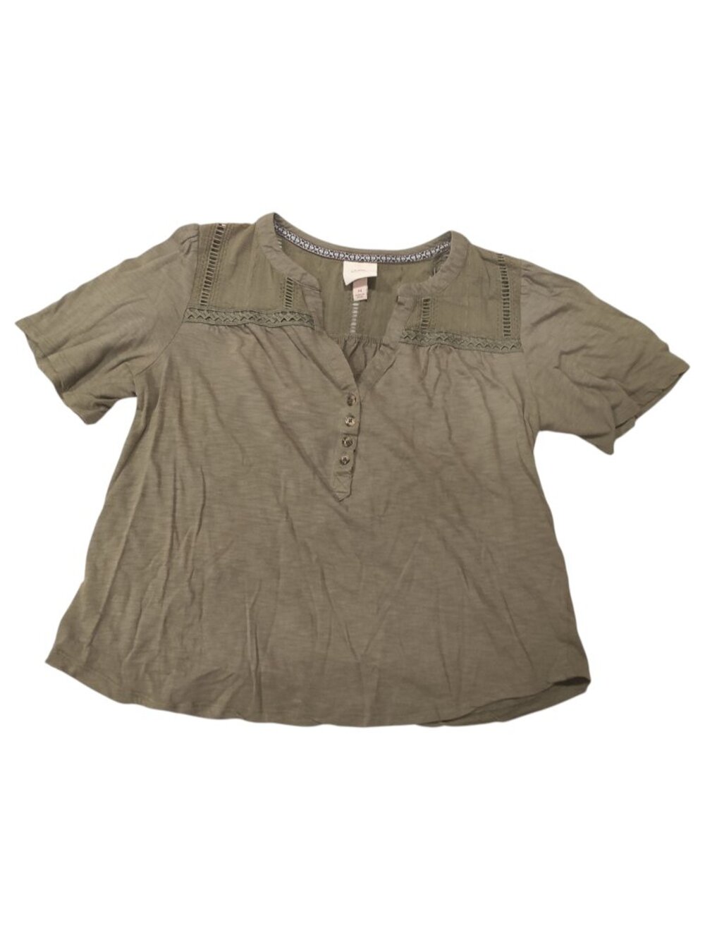 Knox Rose Short Sleeve Blouse Top Shirt Military Green Women’s Size Medium